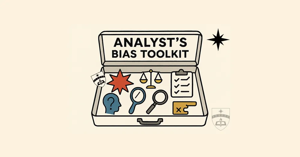 A Bias tool-kit, sybolized by an open suit case with icons of mitigation strategies.